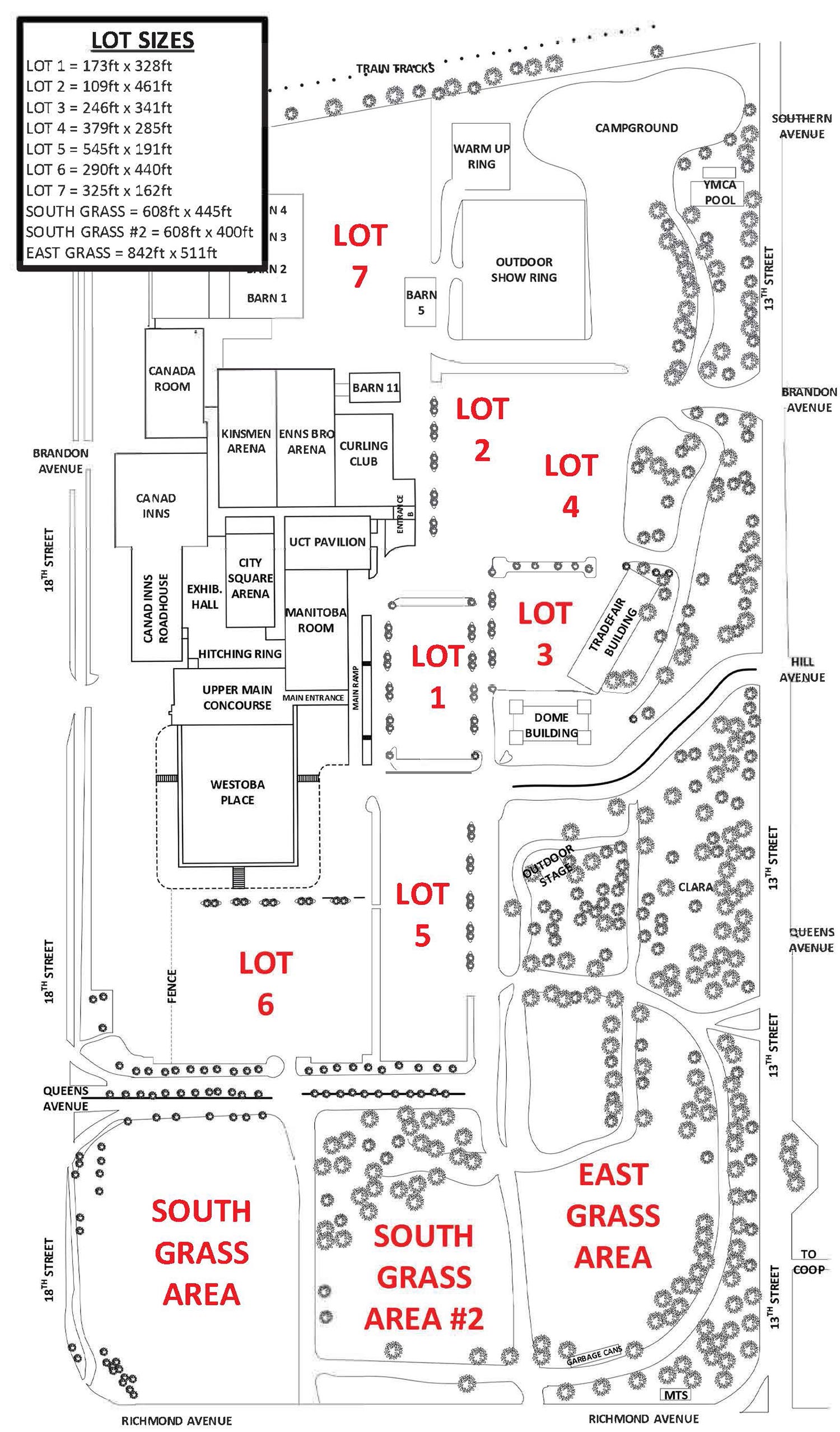 Grounds and parking lot specs for the Keystone Centre in Brandon, Manitoba