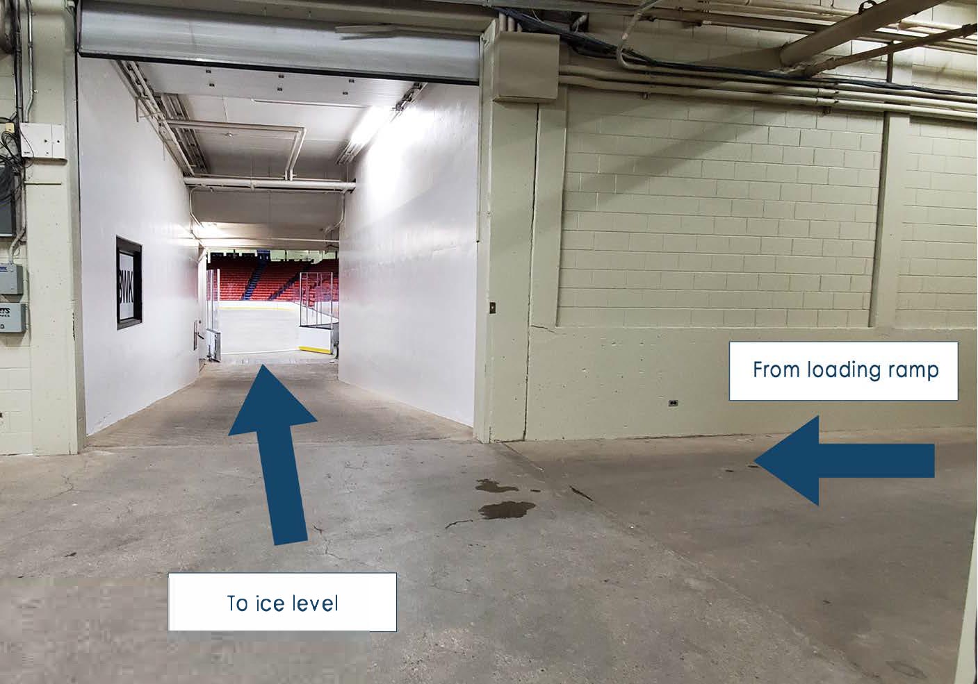 Load-in Location showing direction to arena surface - Westoba Place at the Keystone Centre, Brandon, Manitoba