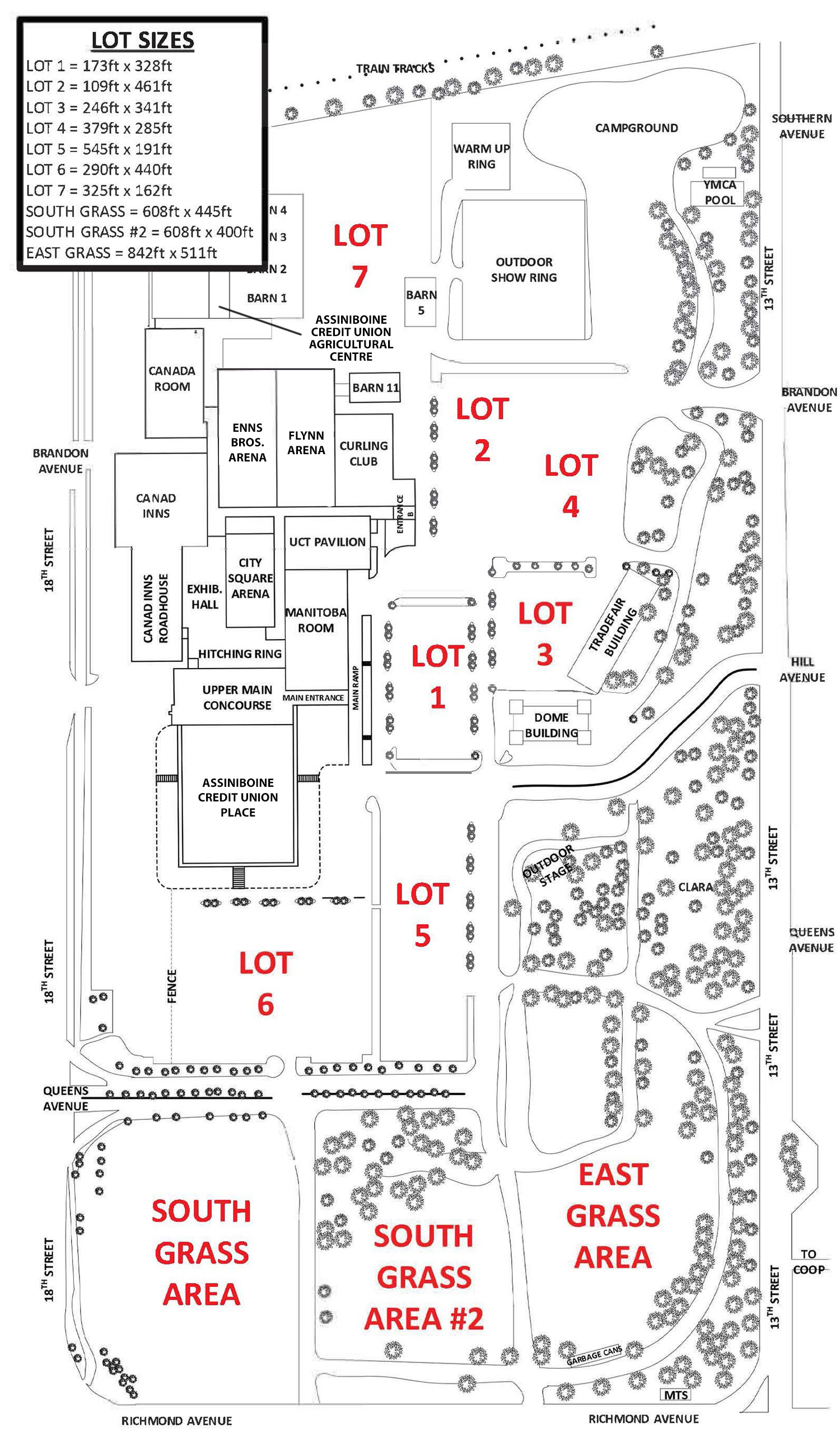 Grounds and parking lot specs for the Keystone Centre in Brandon, Manitoba